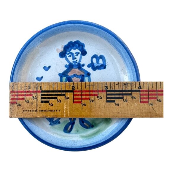 MA Hadley Pottery Trinket Dish Coaster Set Farmer & Wife Boy/Girl Vtg 4" Hand-Pa - Picture 5 of 7